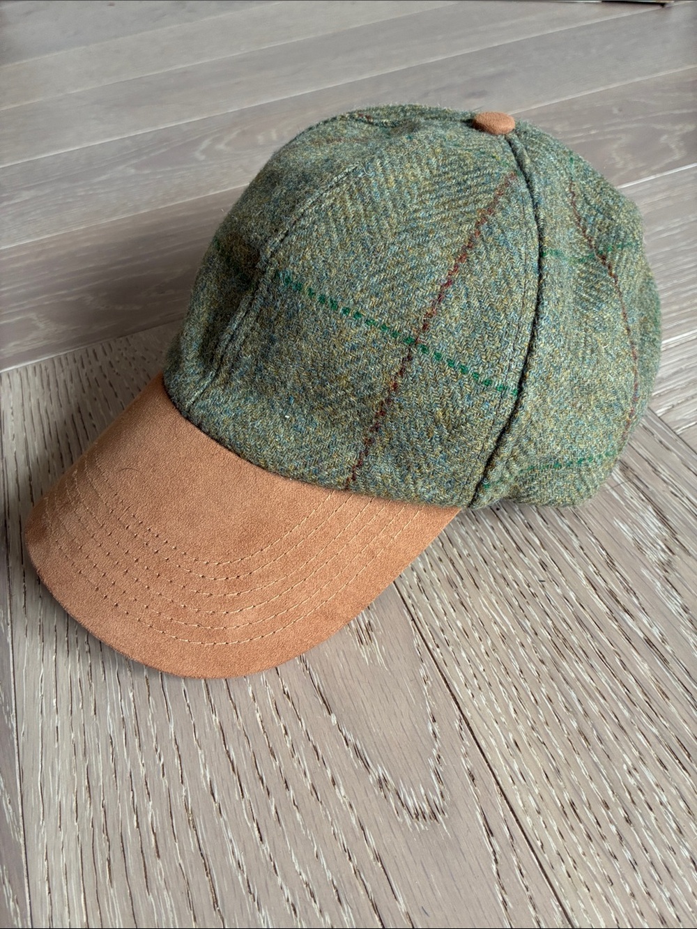 Green Plaid Wool Tweed Cap